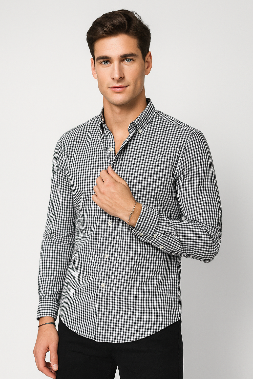 Camisas Para Hombre Manga Larga Cuadros B45213 Negro