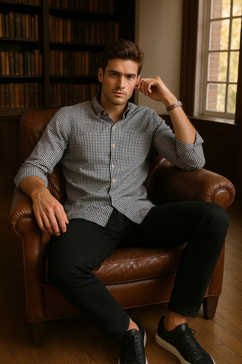 Camisas Para Hombre Manga Larga Cuadros B45213 Negro