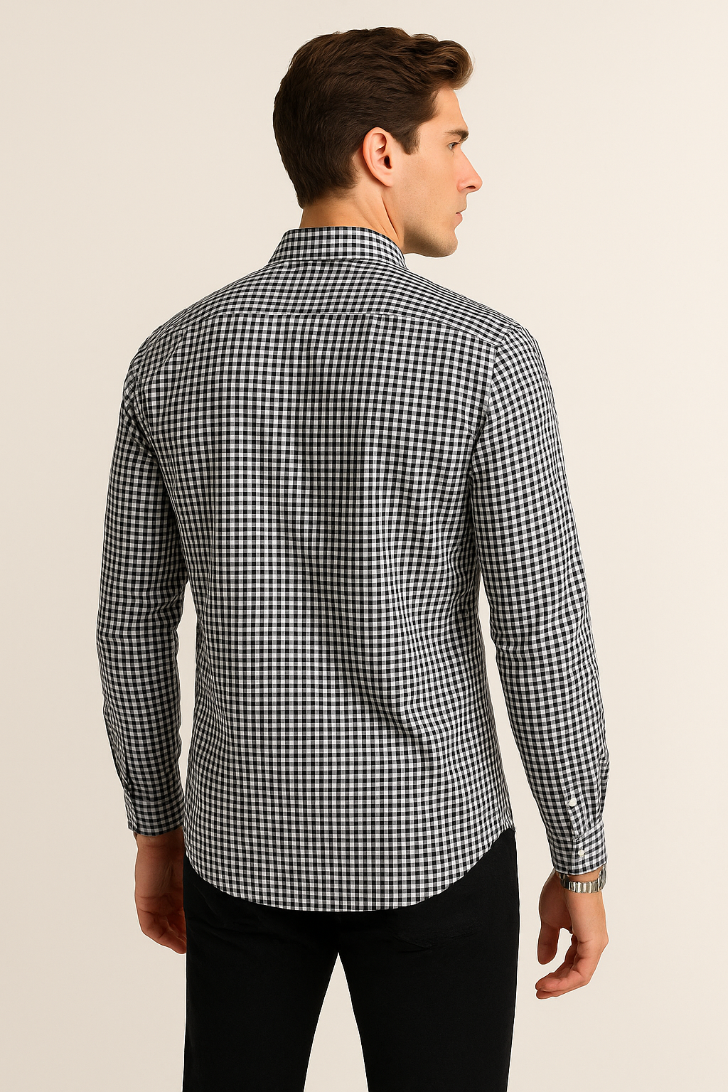 Camisas Para Hombre Manga Larga Cuadros B45213 Negro