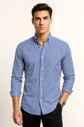 Camisas Para Hombre Manga Larga Cuadros B45213 Azul