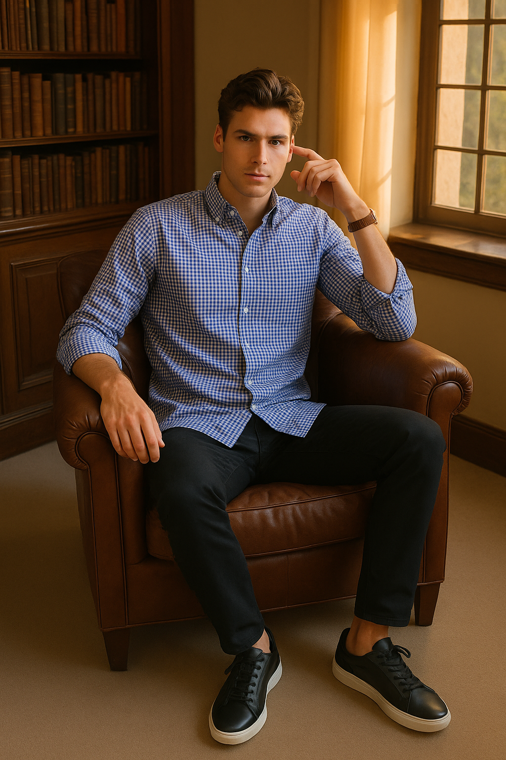 Camisas Para Hombre Manga Larga Cuadros B45213 Azul