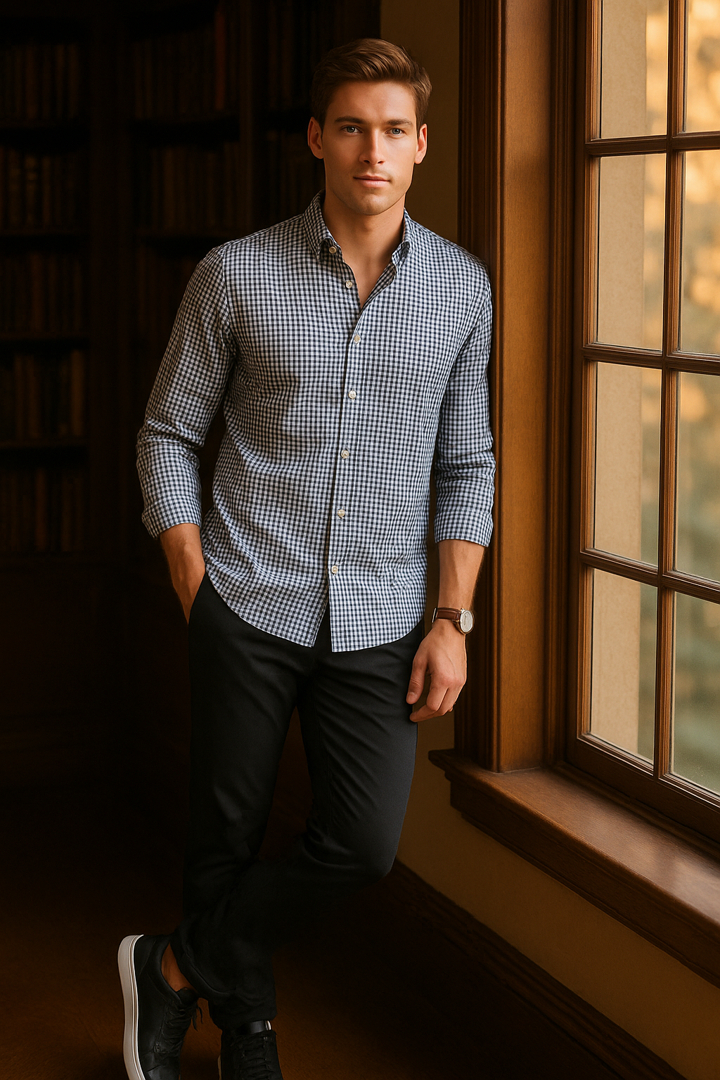 Camisas Para Hombre Manga Larga Cuadros B45213 Marino