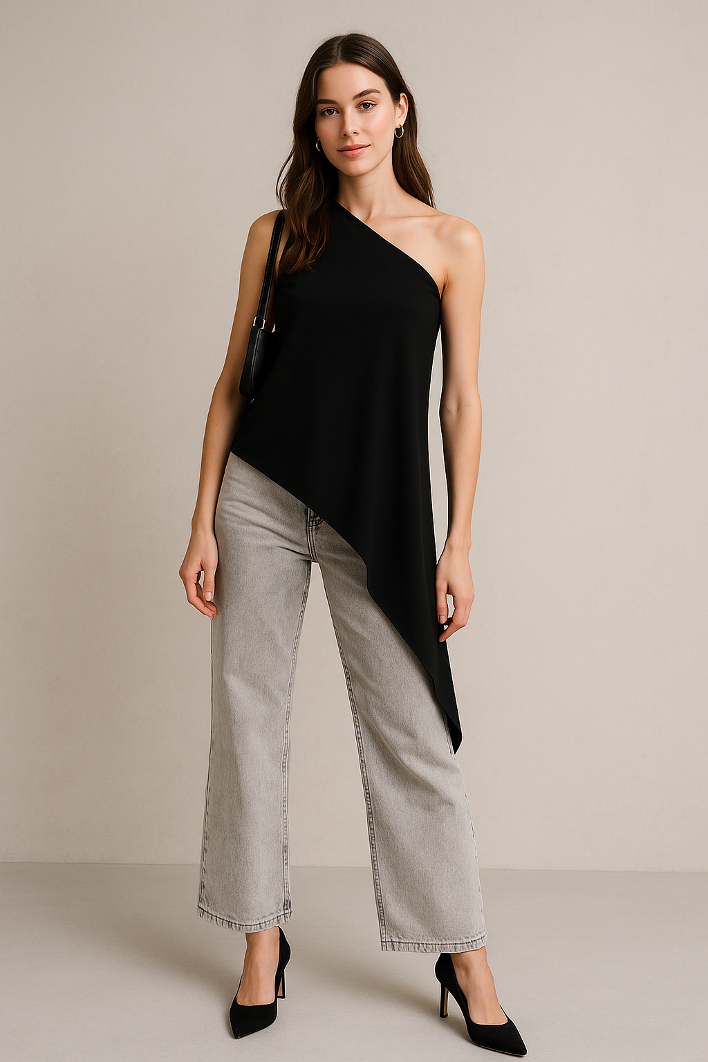Jeans Para Mujer Wide Leg Doble Boton V51104 Gris