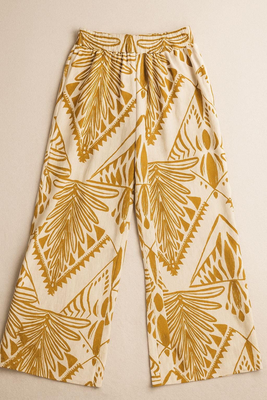 Pantalones Para Mujer Wide Leg Tipo Lino Estampado W51124 Ocre