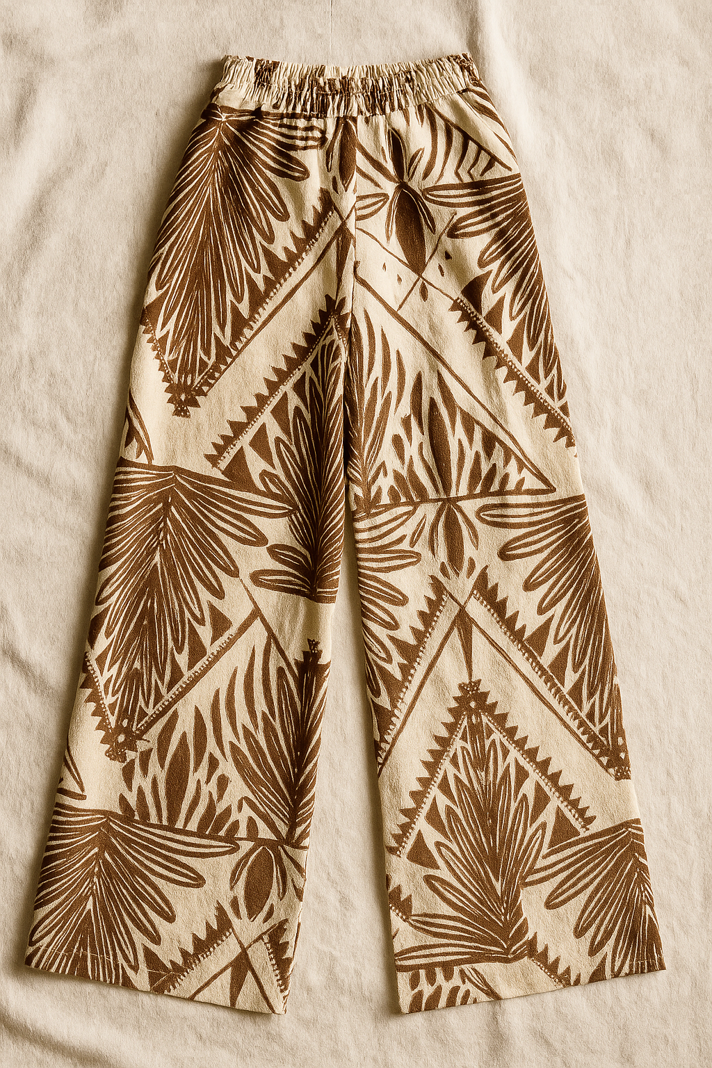 Pantalones Para Mujer Wide Leg Tipo Lino Estampado W51124 Cafe