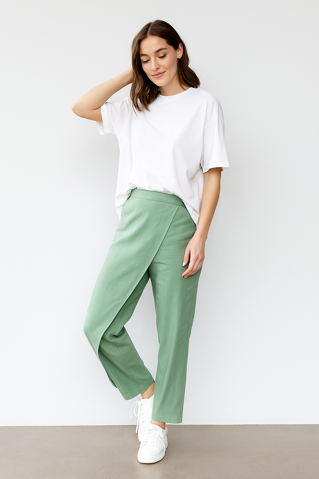 Pantalones Para Mujer Tipo Lino Asimetrico W51113 Sage