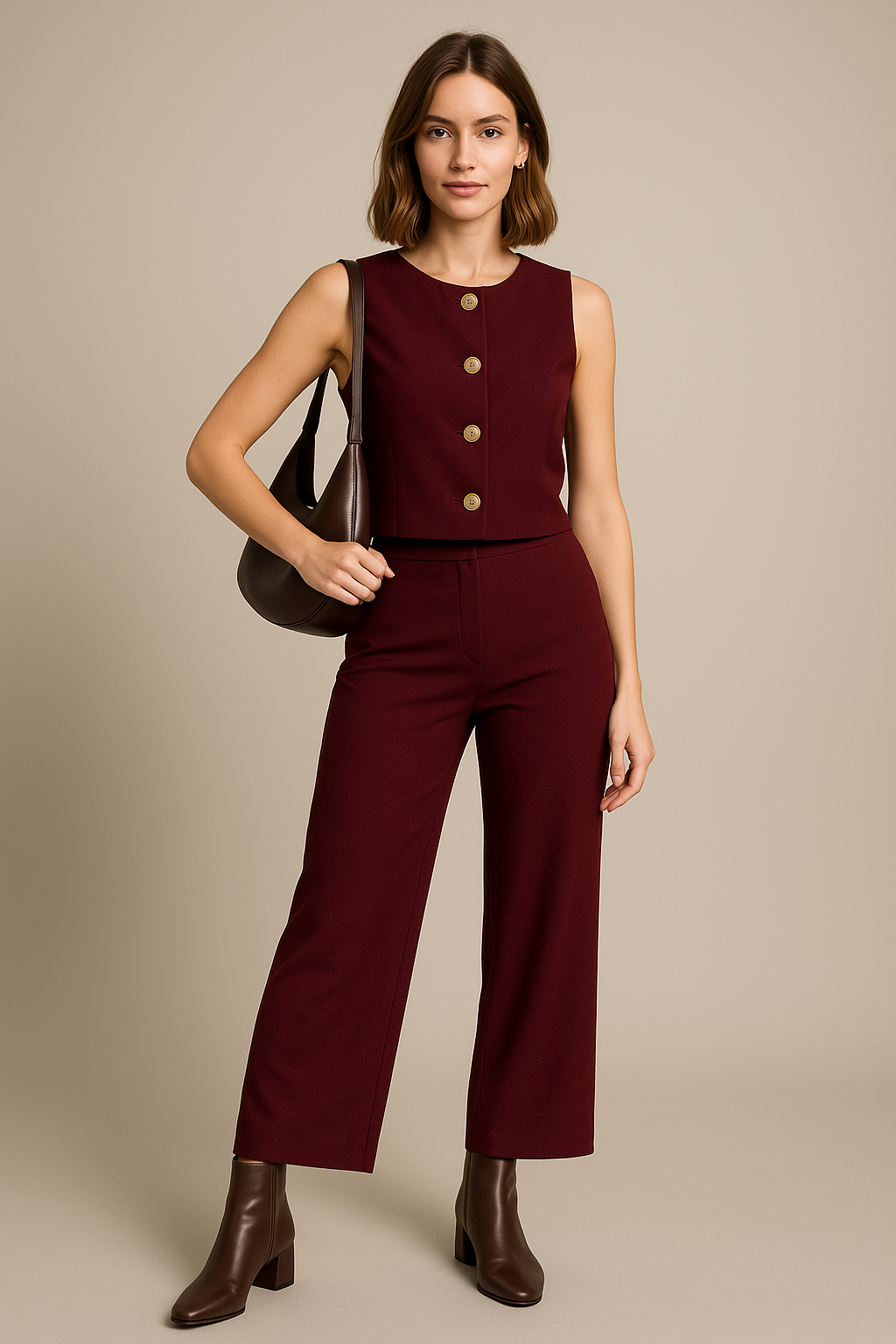 Chalecos Para Mujer Con Textura Tres Botones R53101 Vino