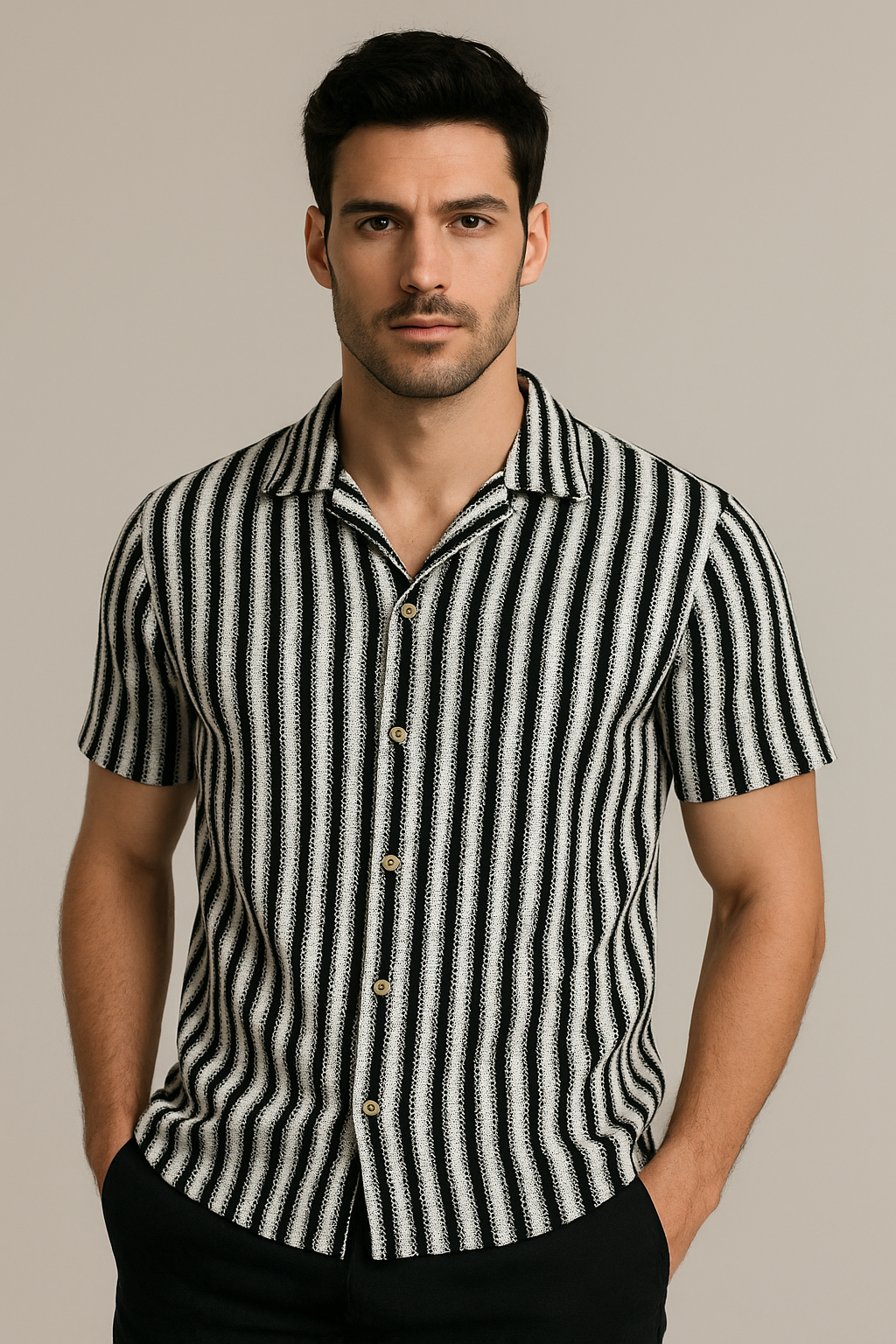 Camisas Para Hombre Crochet Horizontal B51370 Negro