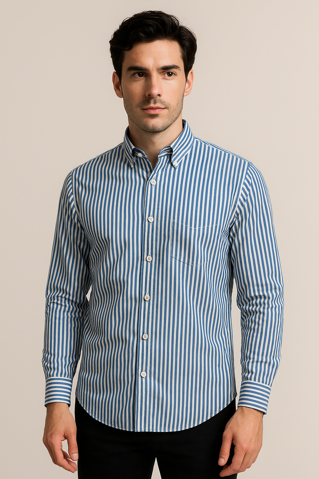 Camisas Para Hombre Manga Larga Rayas B45211 Azul
