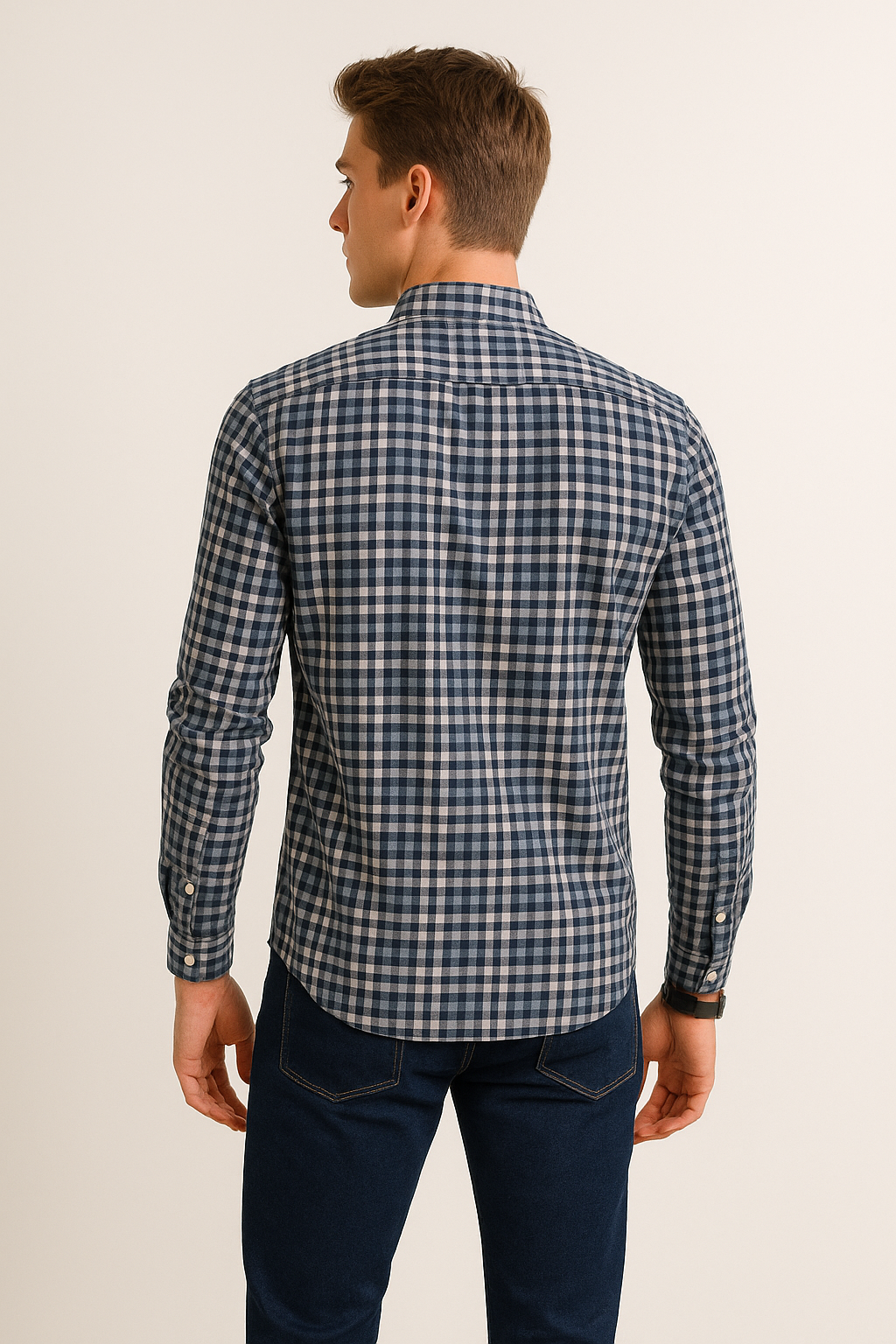 Camisas Para Hombre Manga Larga Cuadros B51123 Marino