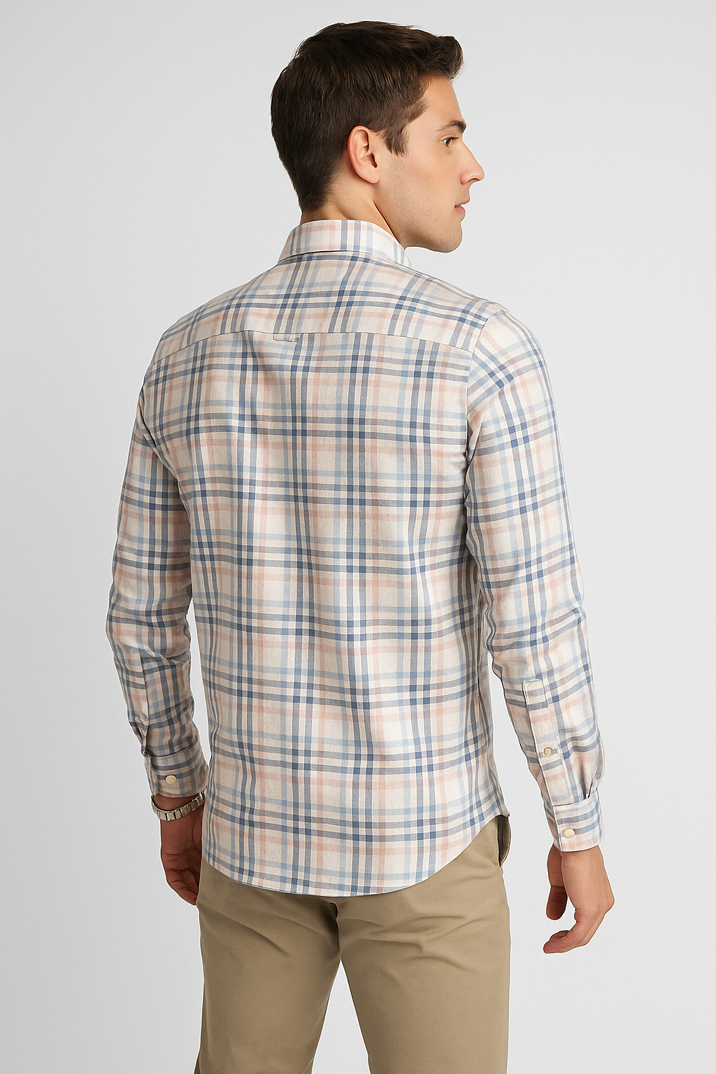 Camisas Para Hombre Manga Larga Cuadros B51123 Beige