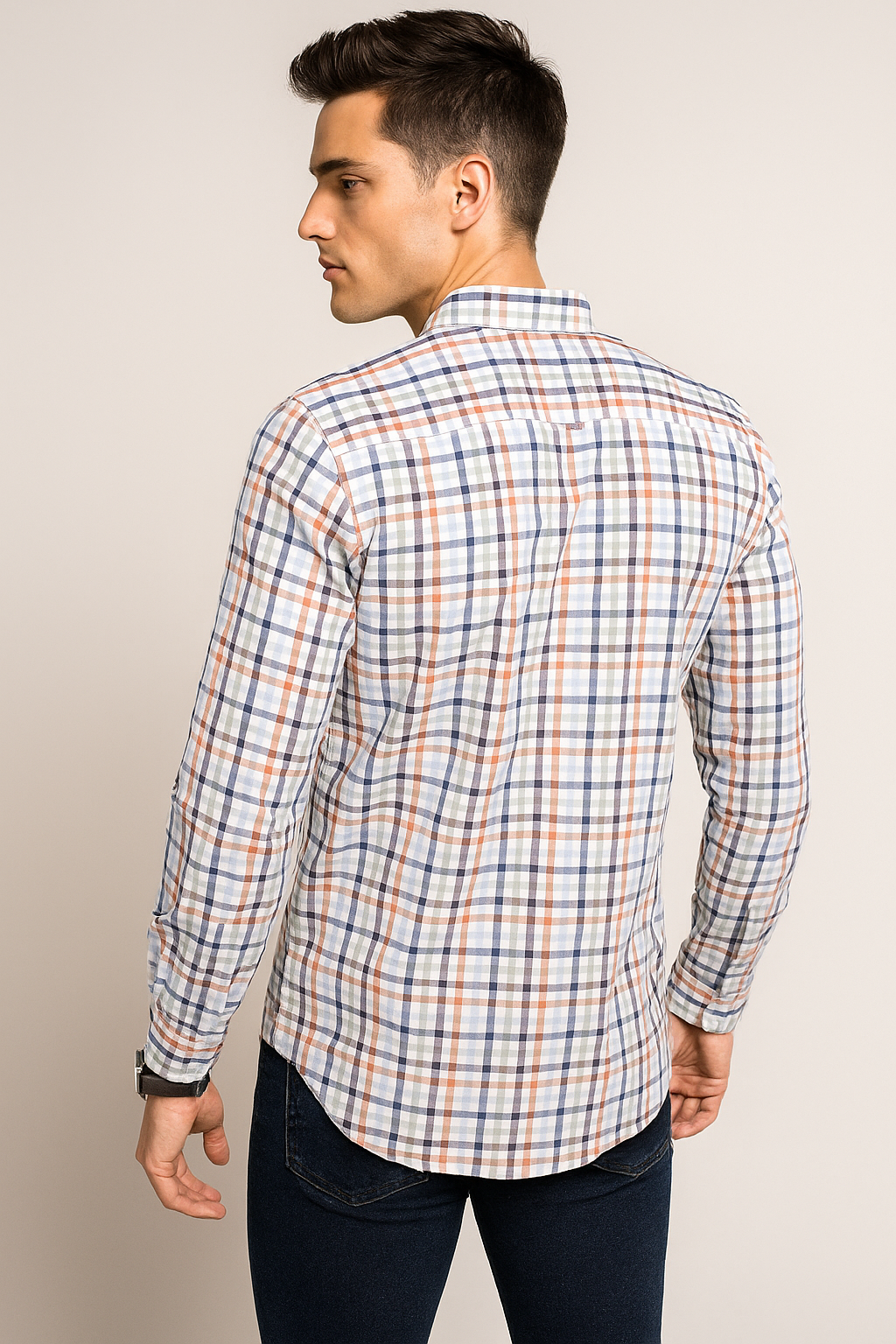 Camisas Para Hombre Manga Larga Cuadros B51123 Blanco