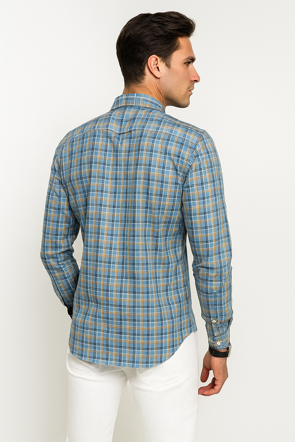 Camisas Para Hombre Manga Larga Cuadros B51122 Cielo