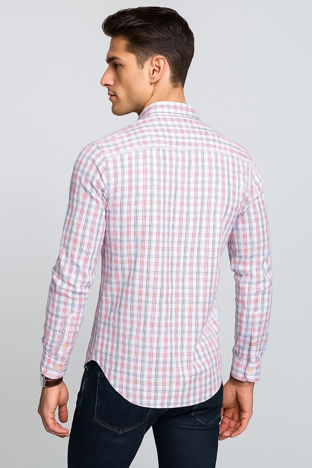 Camisas Para Hombre Manga Larga Cuadros B51122 Blanco