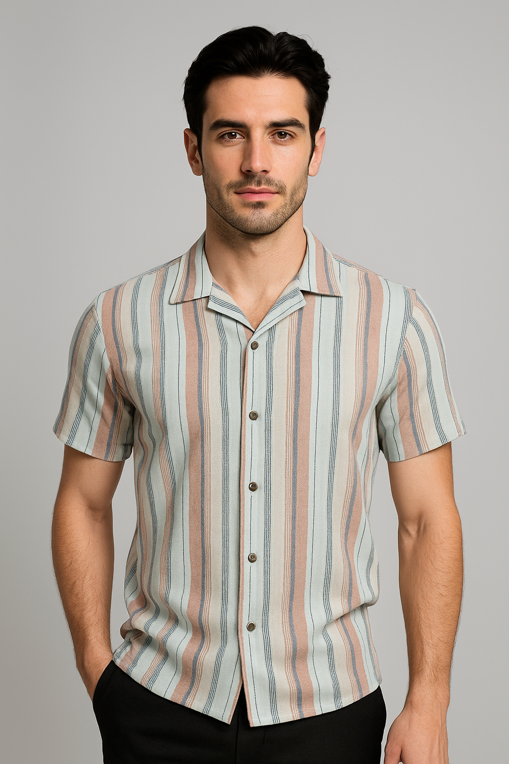 Camisas Para Hombre Resort Estampada B51364 Cielo