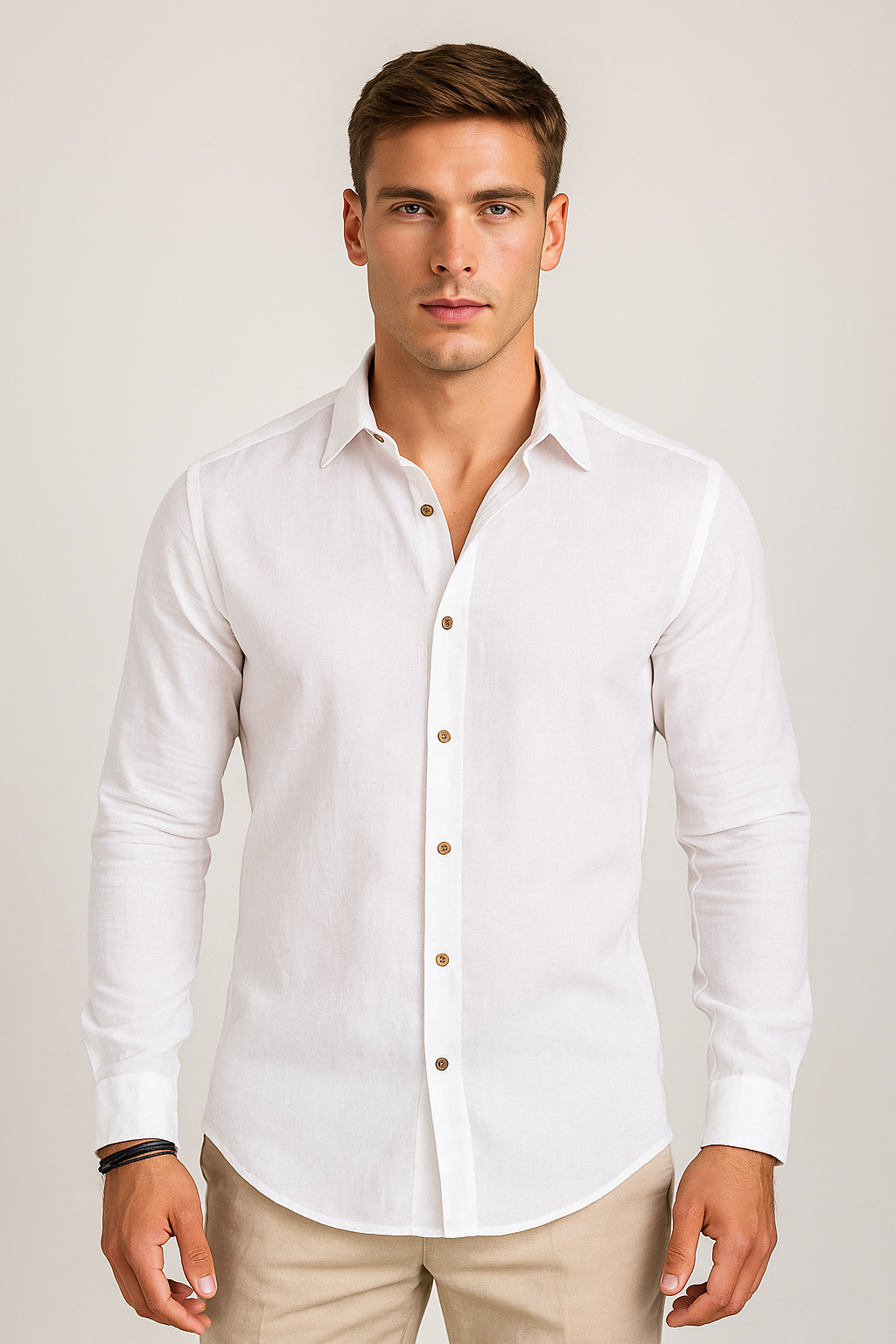 Camisas Para Hombre Tipo Lino Regular Fit B51321 Blanco