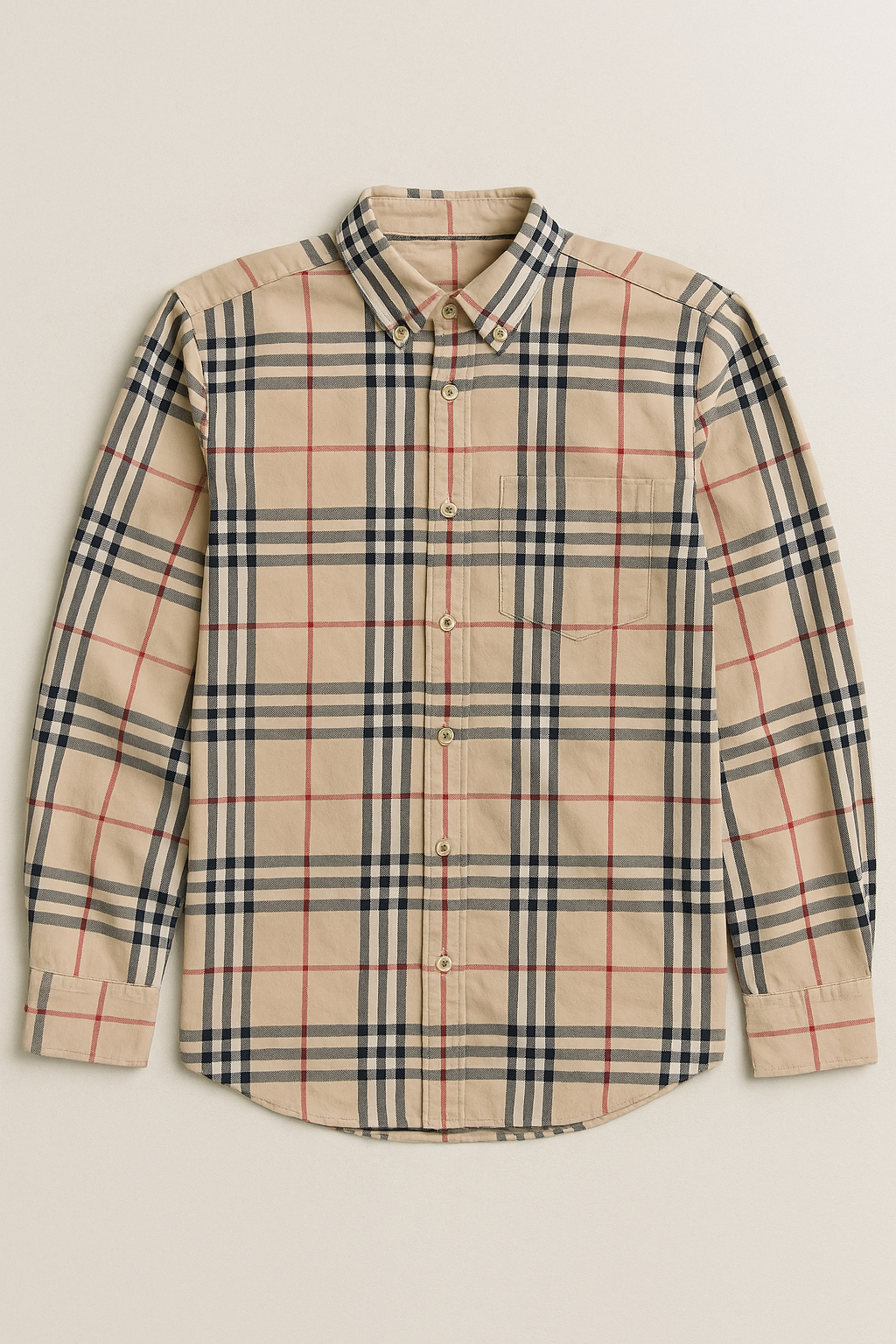 Camisas Para Hombre Manga Larga Cuadros Oxford B51129 Beige