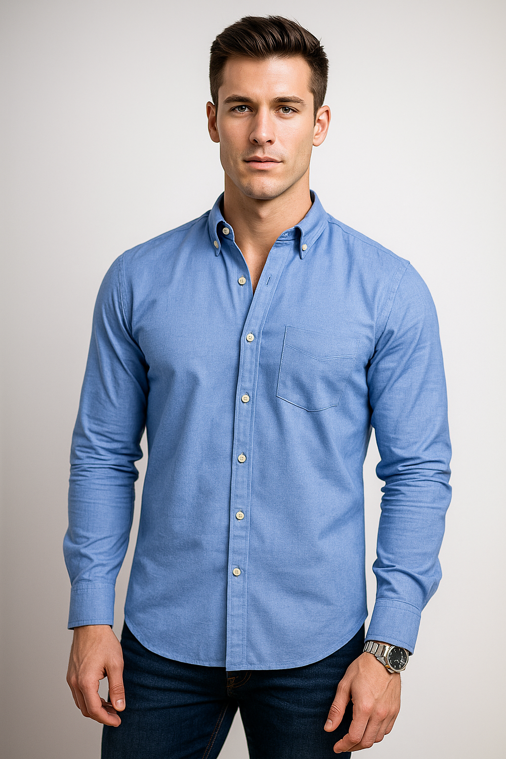 Camisas Para Hombre Manga Larga Essential B51101 Azul