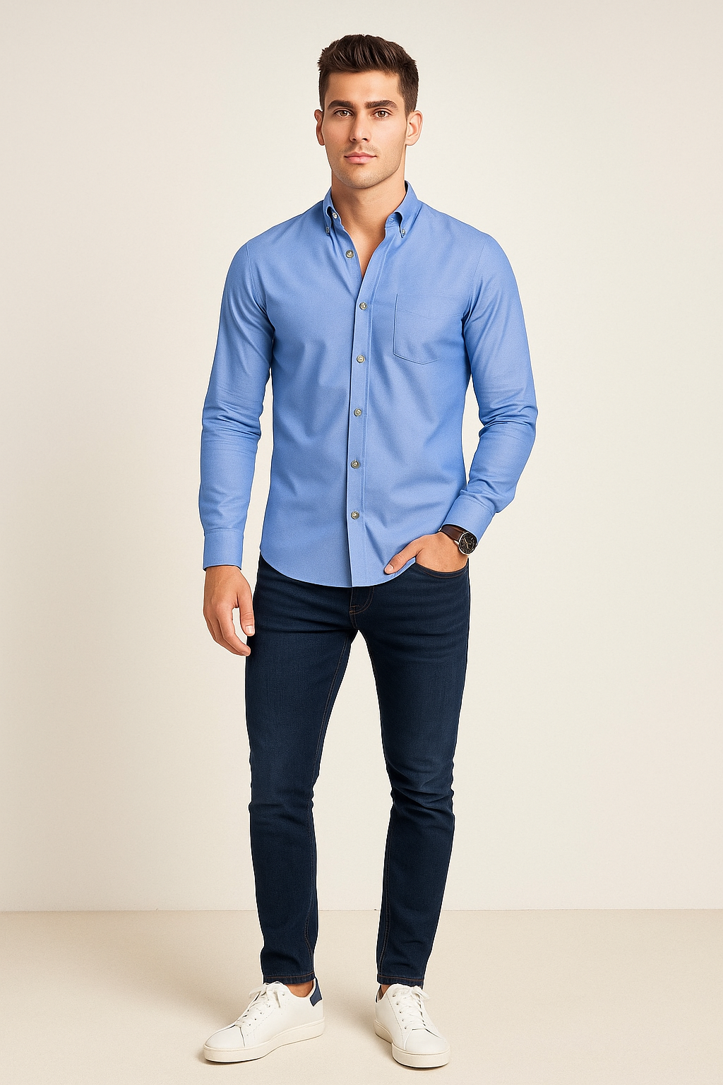 Camisas Para Hombre Manga Larga Essential B51101 Azul