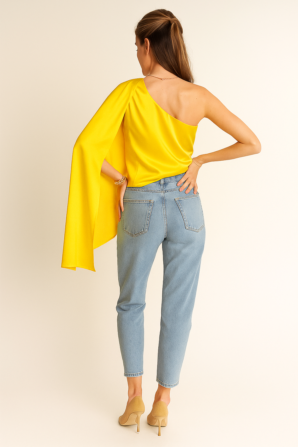 Blusas Para Mujer Satinada De Un Hombro N51100 Amarillo