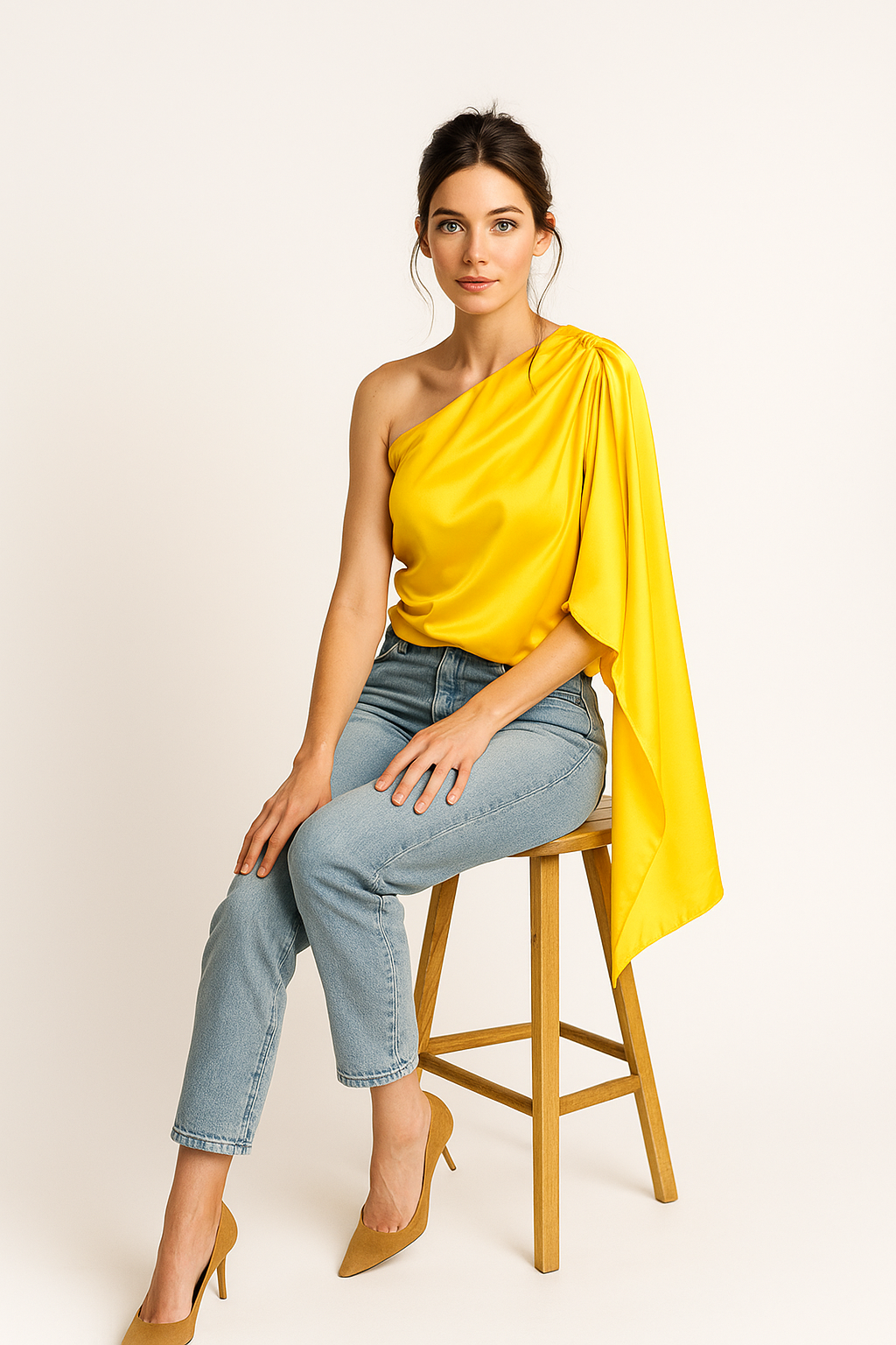 Blusas Para Mujer Satinada De Un Hombro N51100 Amarillo