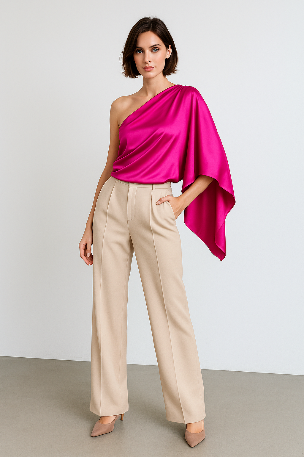 Blusas Para Mujer Satinada De Un Hombro N51100 Fiusha
