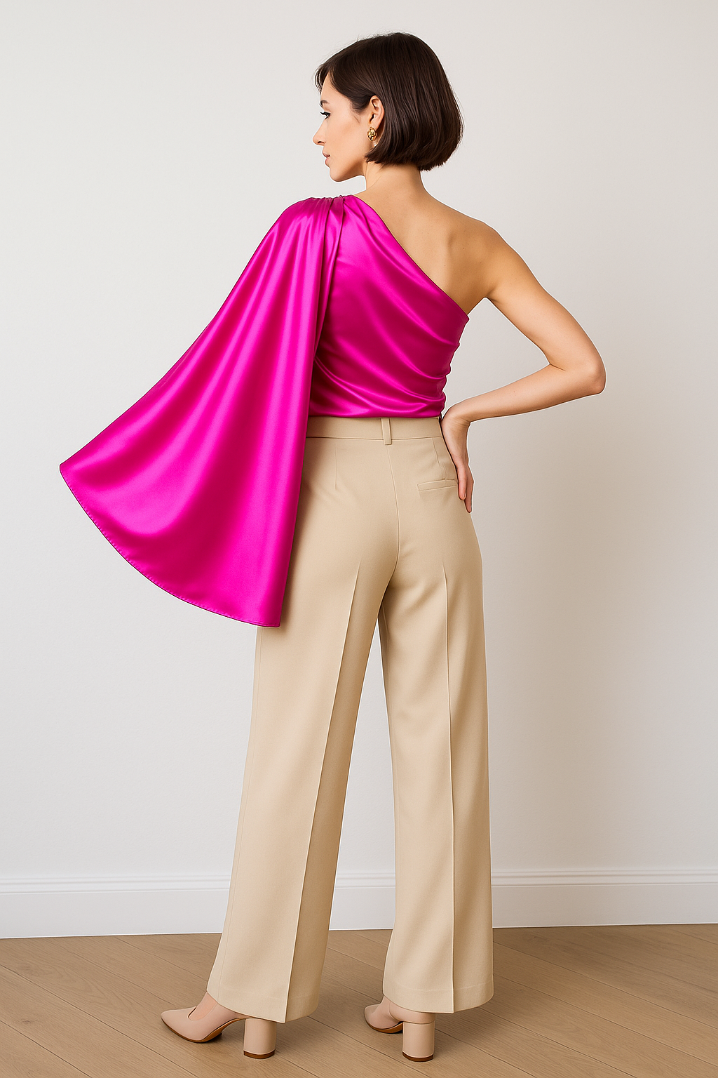 Blusas Para Mujer Satinada De Un Hombro N51100 Fiusha