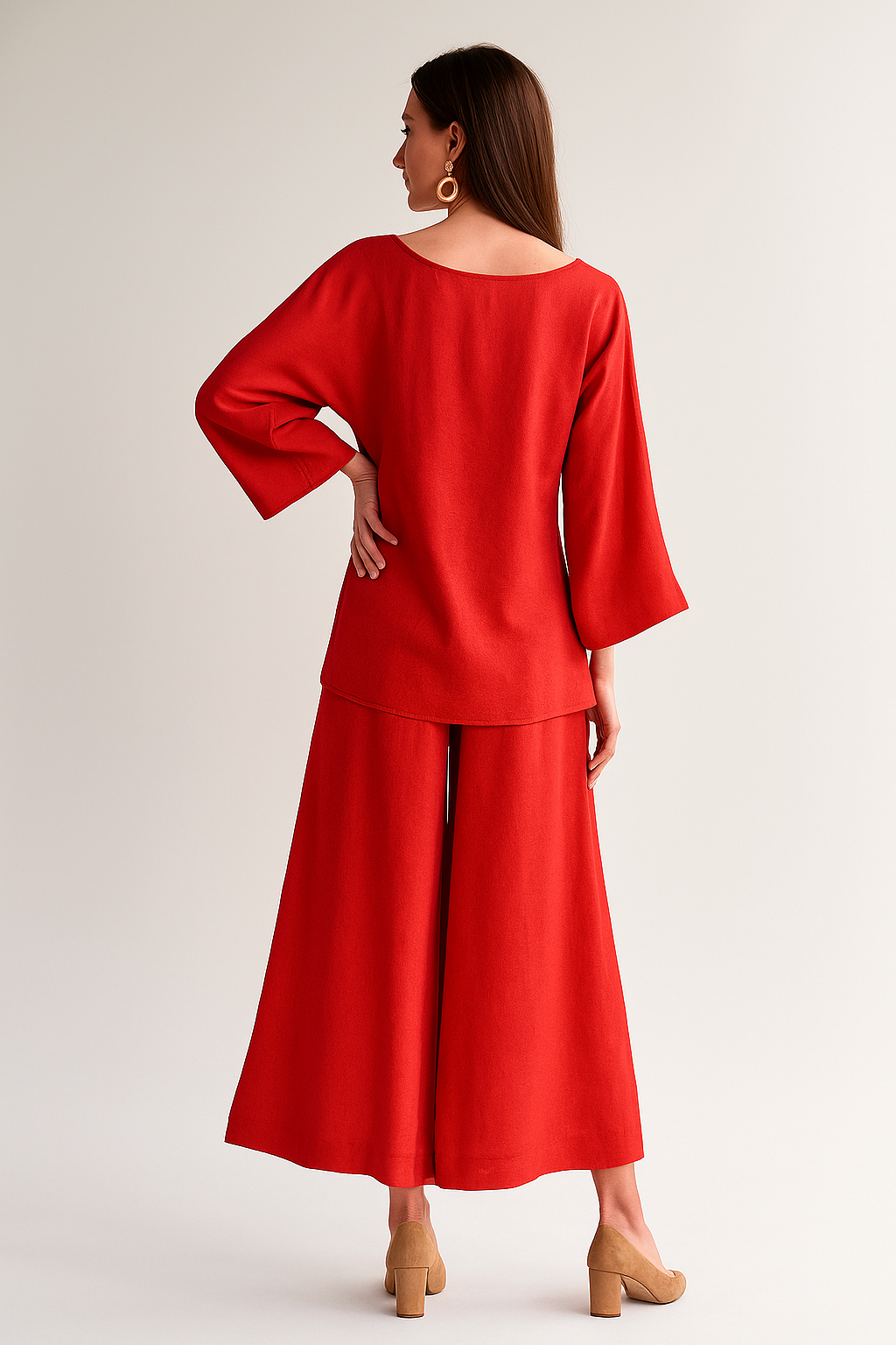 Pantalones Para Mujer Ancho Tipo Lino Con Jareta W51117 Rojo
