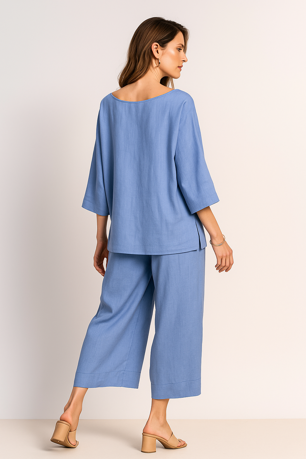 Pantalones Para Mujer Ancho Tipo Lino Con Jareta W51117 Azul