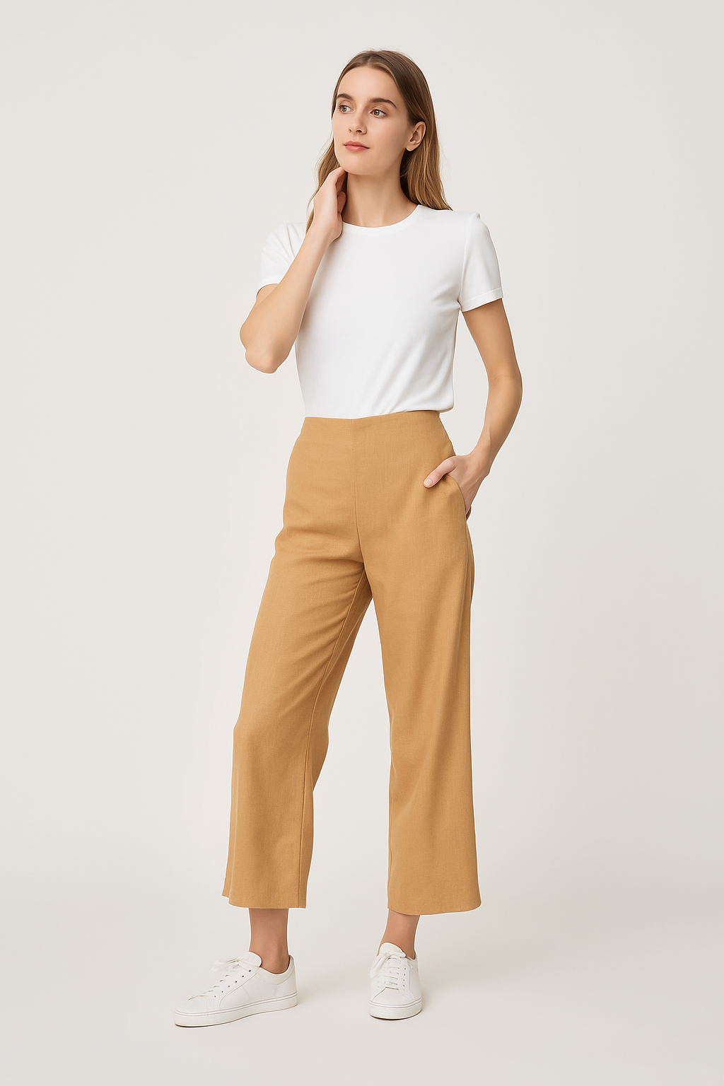 Pantalones Para Mujer Tipo Lino Wide Leg W51116 Camel