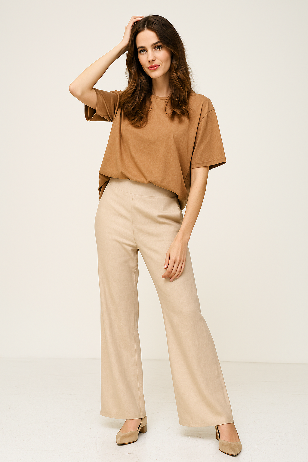 Pantalones Para Mujer Tipo Lino Wide Leg W51116 Arena