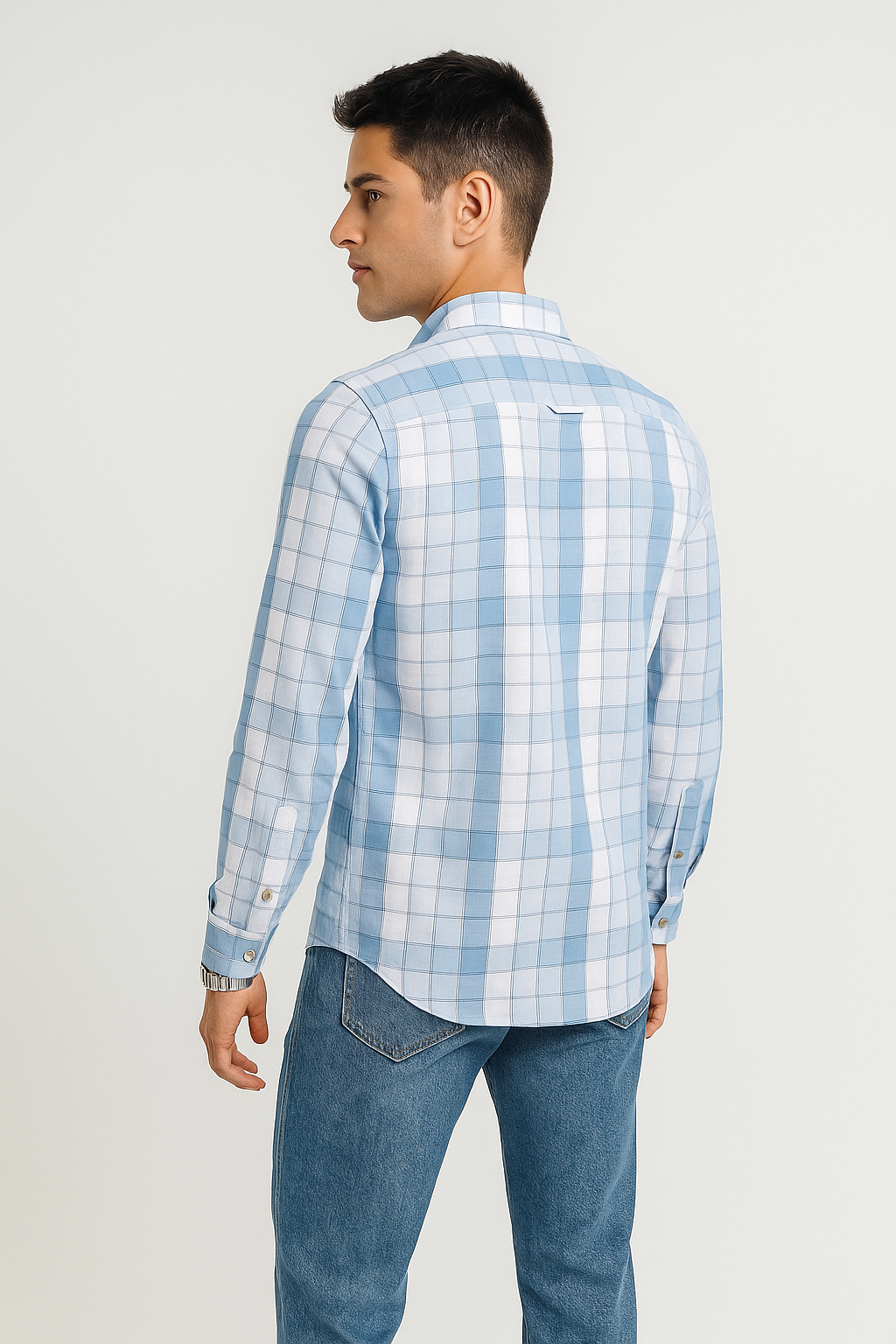 Camisas Para Hombre Manga Larga Cuadros B51126 Blanco