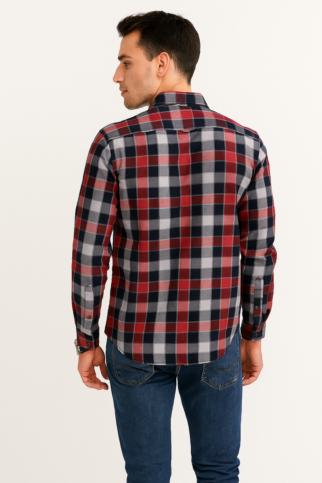 Camisas Para Hombre Manga Larga Cuadros B51126 Rojo