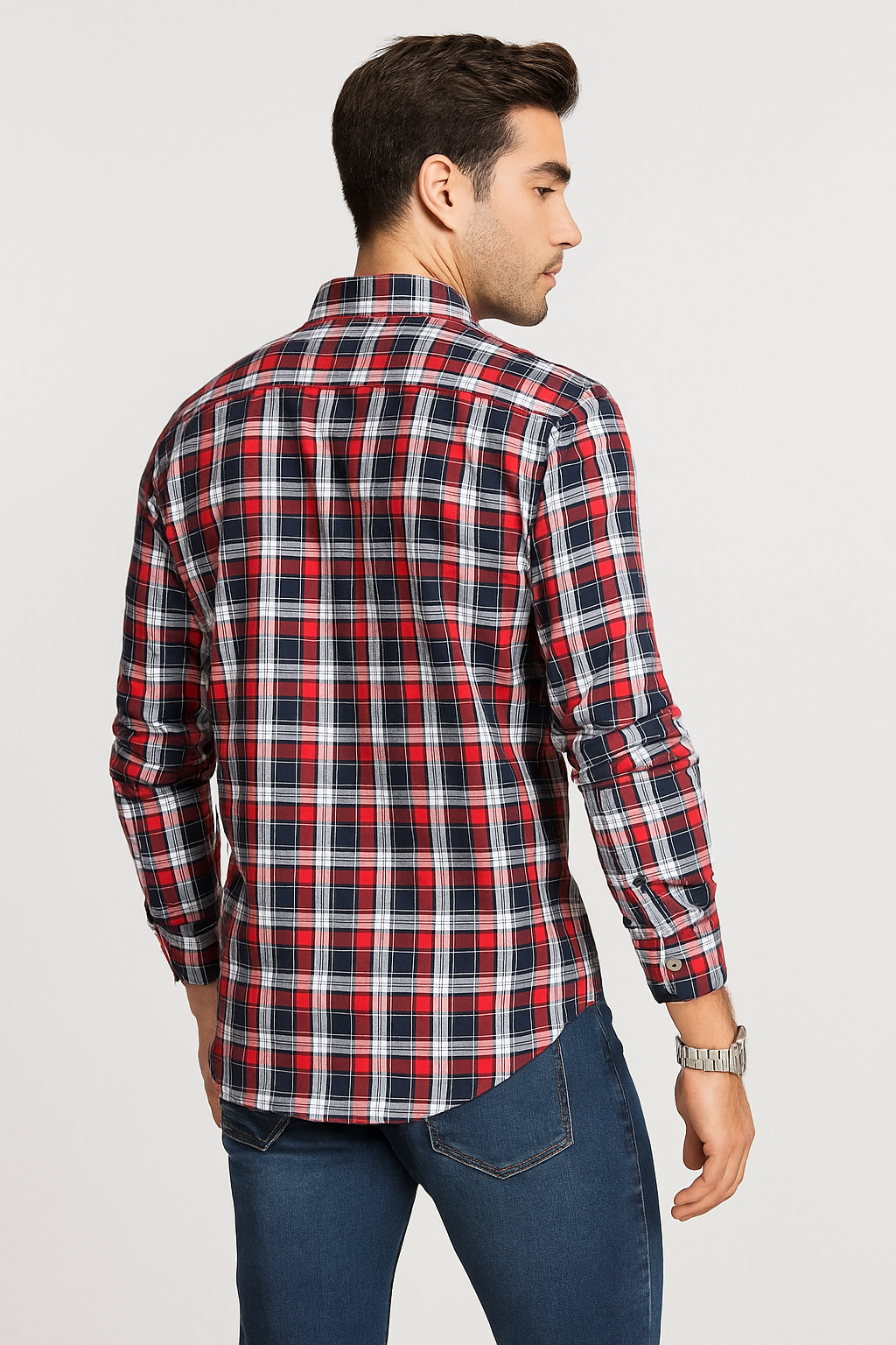 Camisas Para Hombre Manga Larga Cuadros B51124 Marino