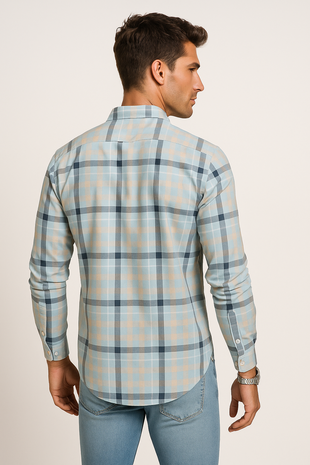 Camisas Para Hombre Manga Larga Cuadros Oxford B51125 Cielo