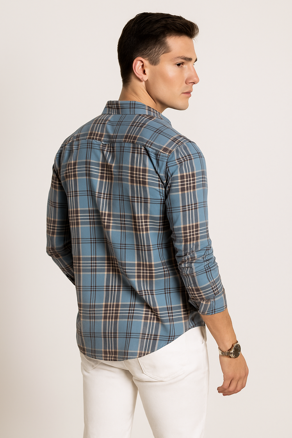 Camisas Para Hombre Manga Larga Cuadros B51127 Azul