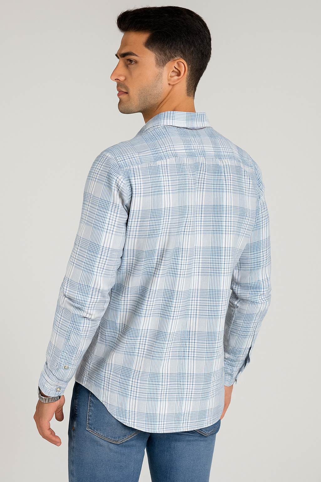 Camisas Para Hombre Manga Larga Cuadros B51128 Aqua