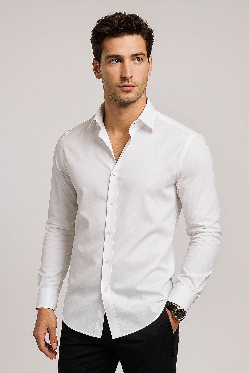 Camisas Para Hombre Regular Fit Stretch B51301 Blanco