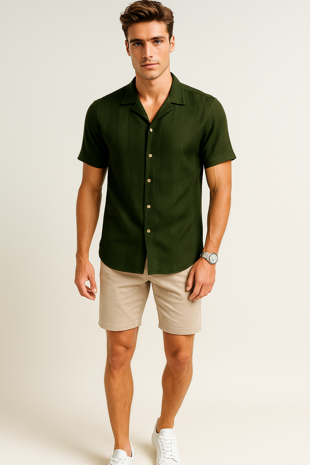 Camisas Para Hombre Jacquard Relaxed Fit B51363 Militar