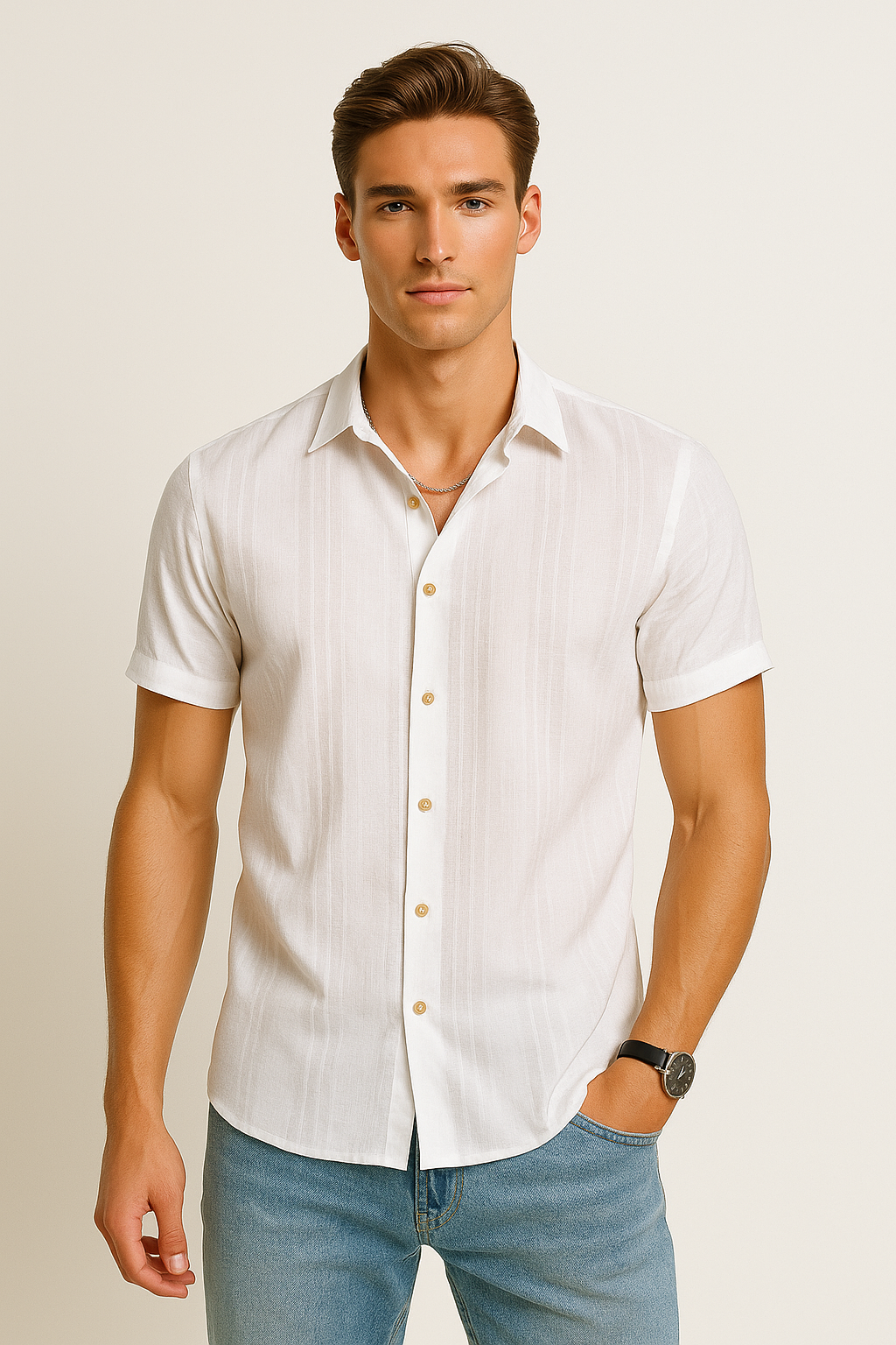 Camisas Para Hombre Regular Fit Solida B51358 Blanco
