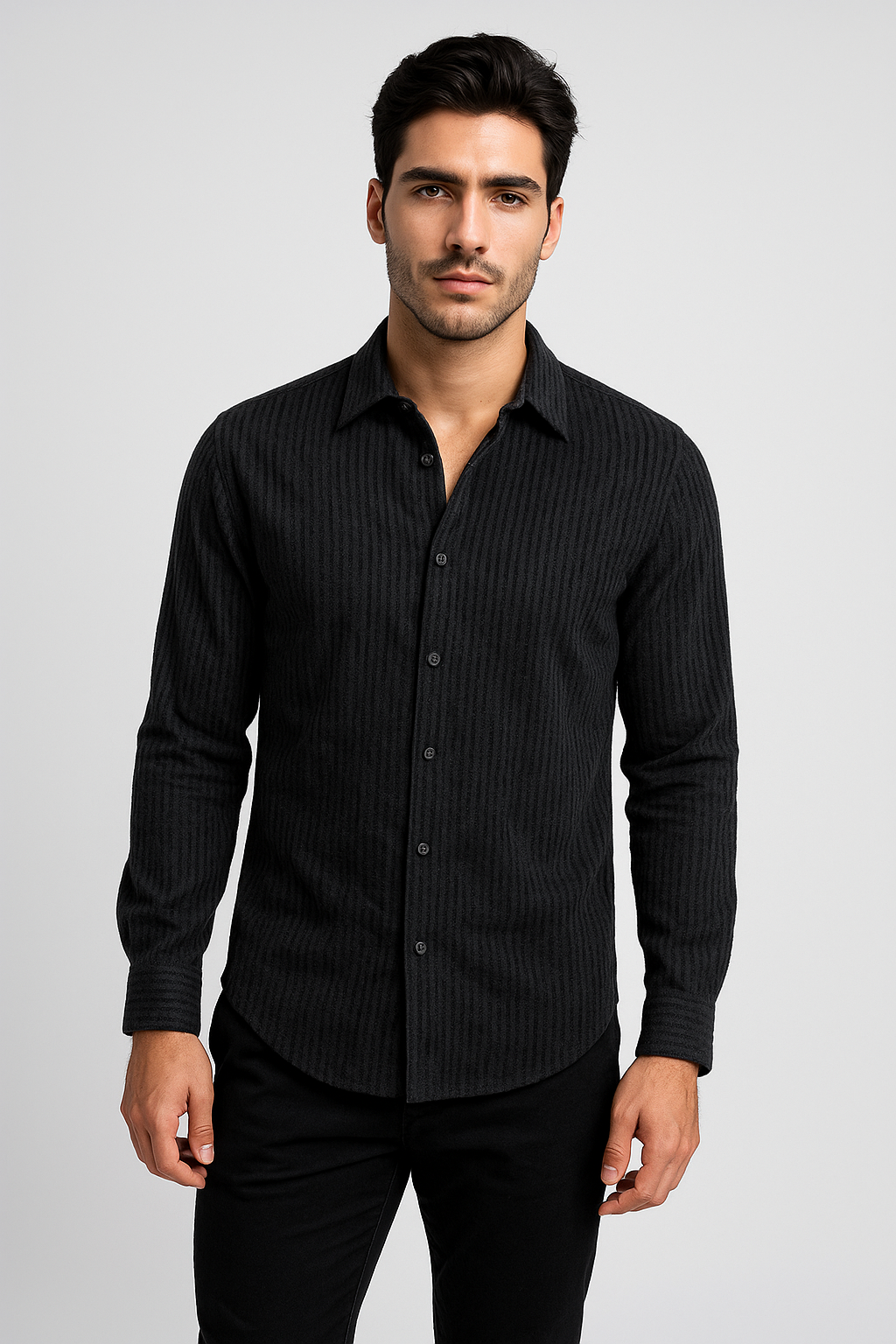 Camisas Para Hombre Manga Larga Chenille B55320 Negro