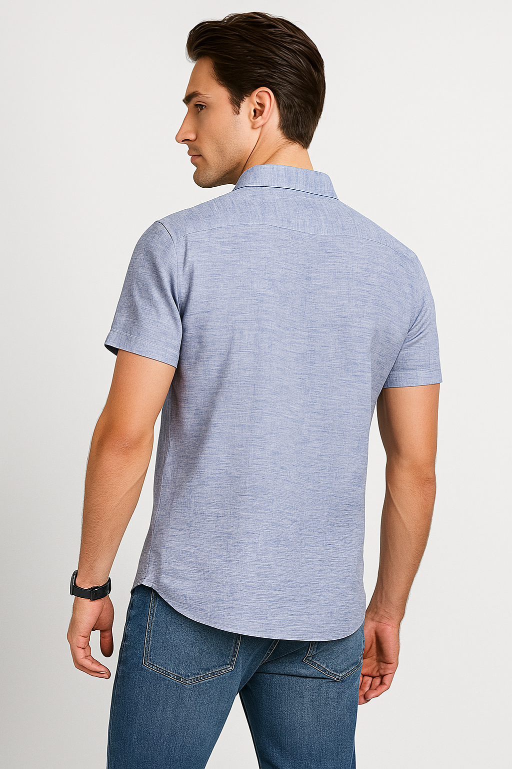 Camisas Para Hombre Estilo Lino B51365 Azul