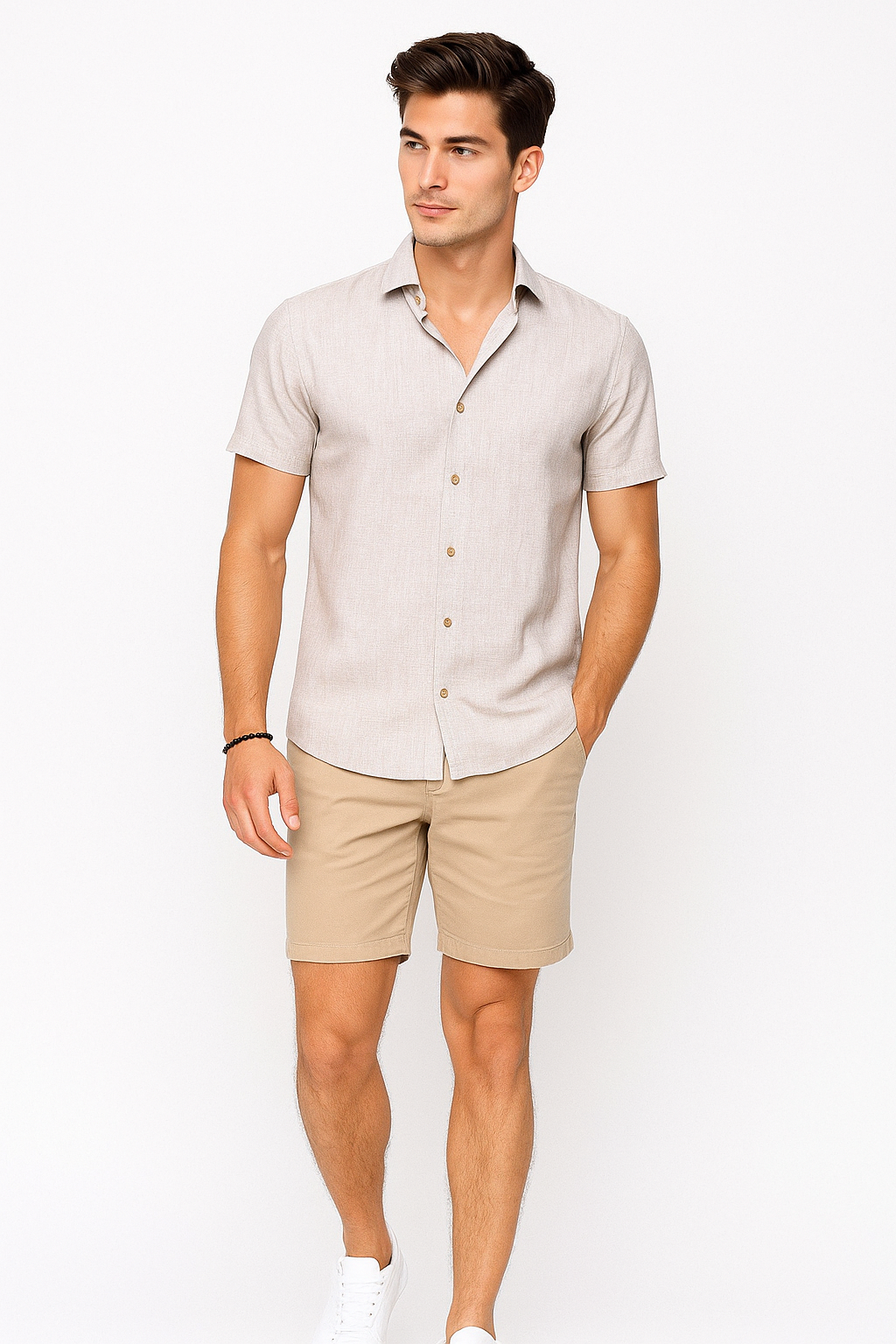Camisas Para Hombre Estilo Lino B51365 Kaki