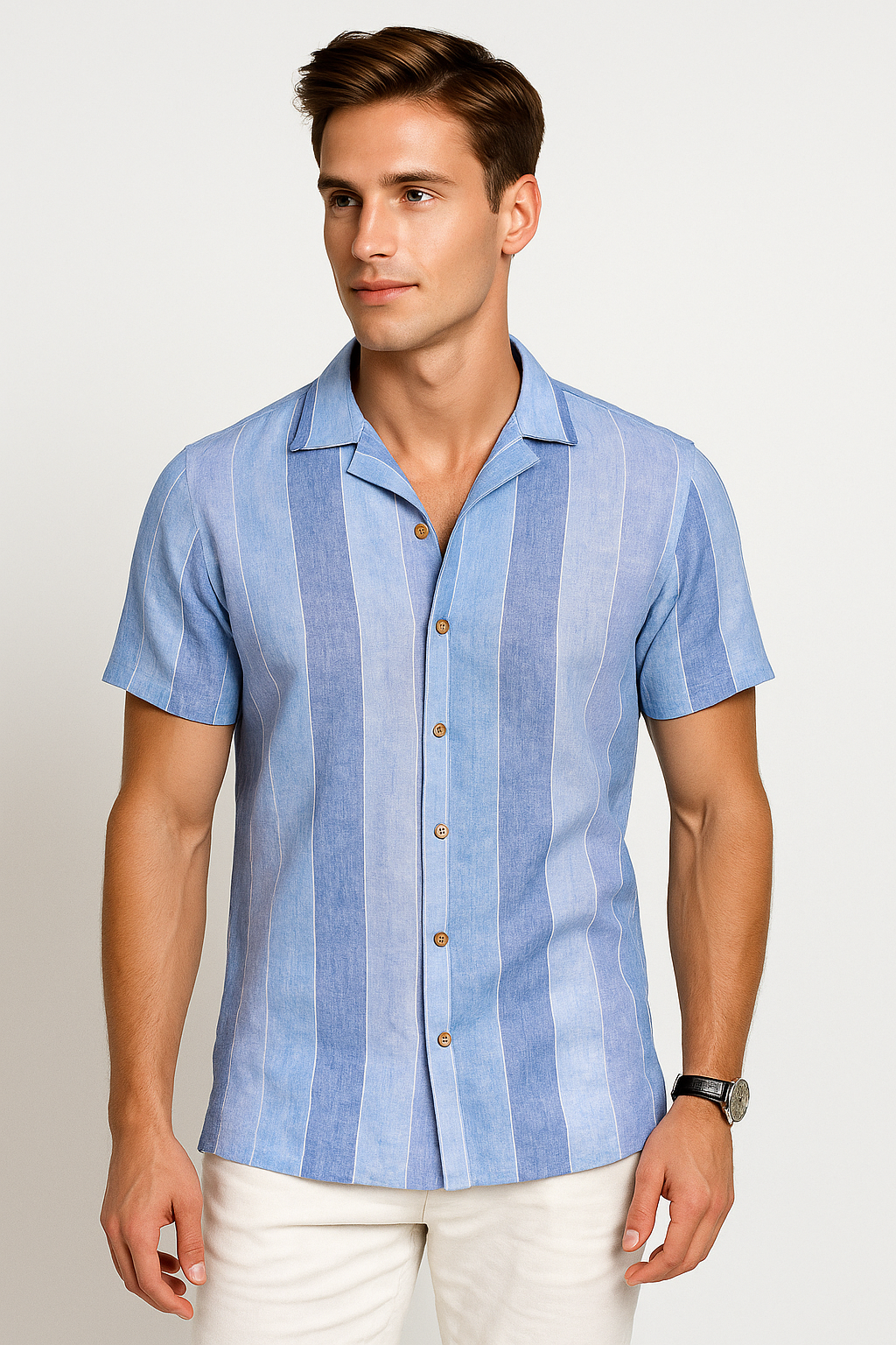 Camisas Para Hombre Tipo Lino Rayas B51375 Azul