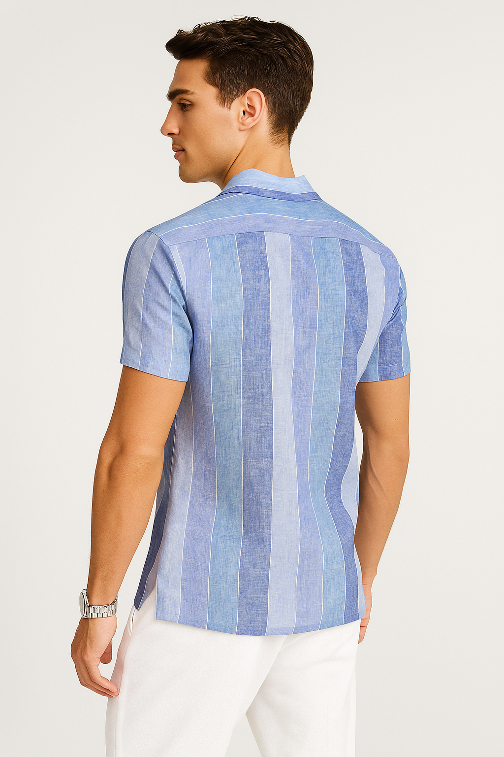 Camisas Para Hombre Tipo Lino Rayas B51375 Azul
