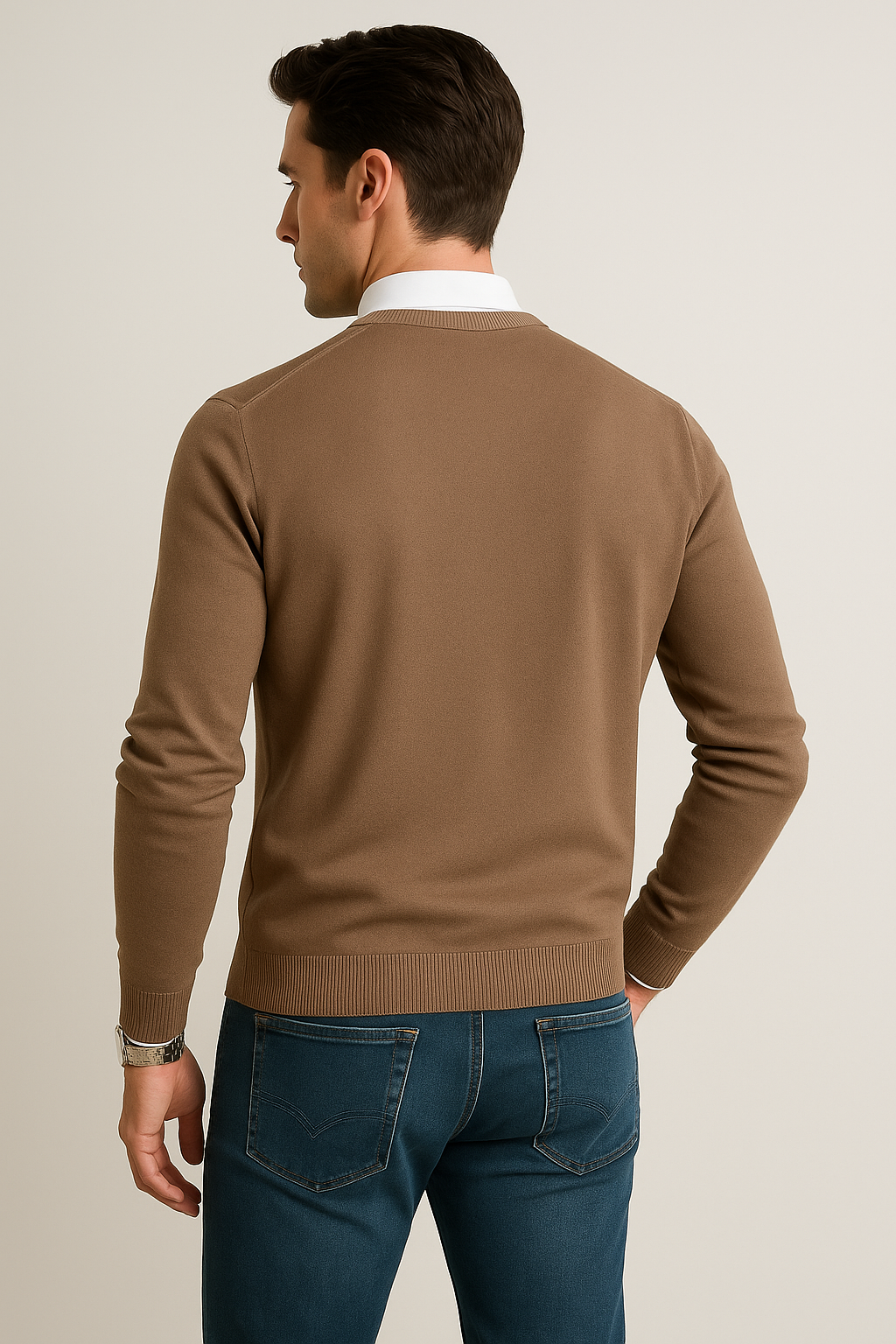 Suéteres Para Hombre Básico de Punto Fino E55301 Topo