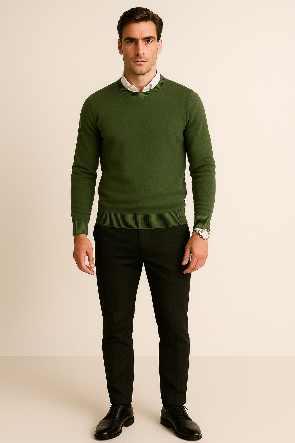 Suéteres Para Hombre Básico de Punto Fino E55301 Militar