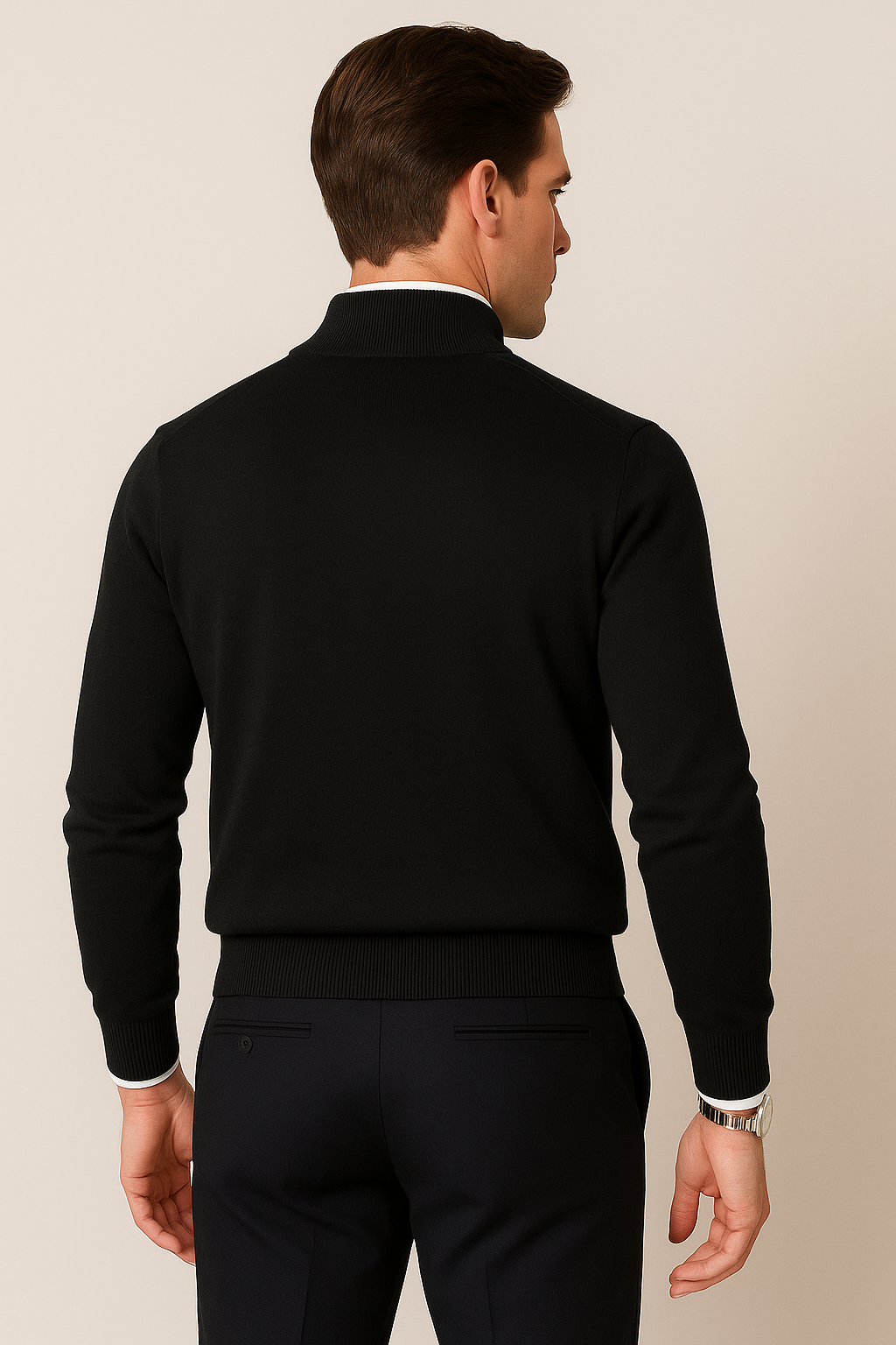 Suéteres Para Hombre De Punto Cuello Alto y Cremallera E55302 Negro