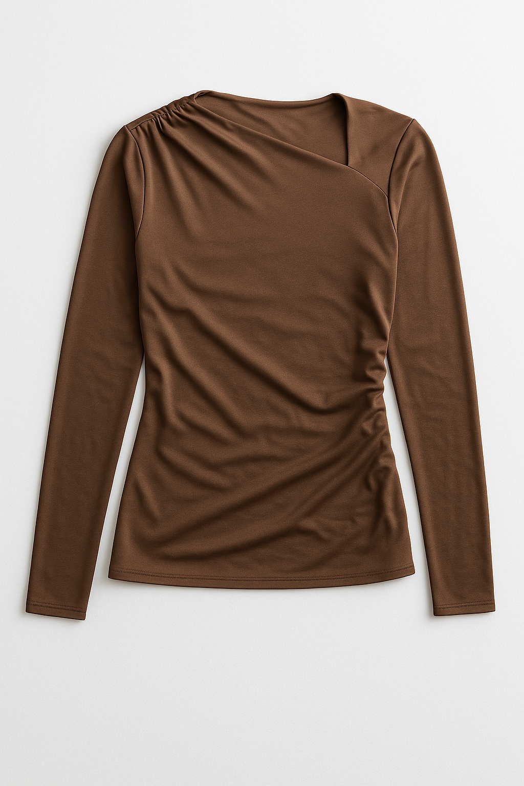 Blusas Para Mujer Cuello Asimétrico Fruncido Lateral N53130 Café