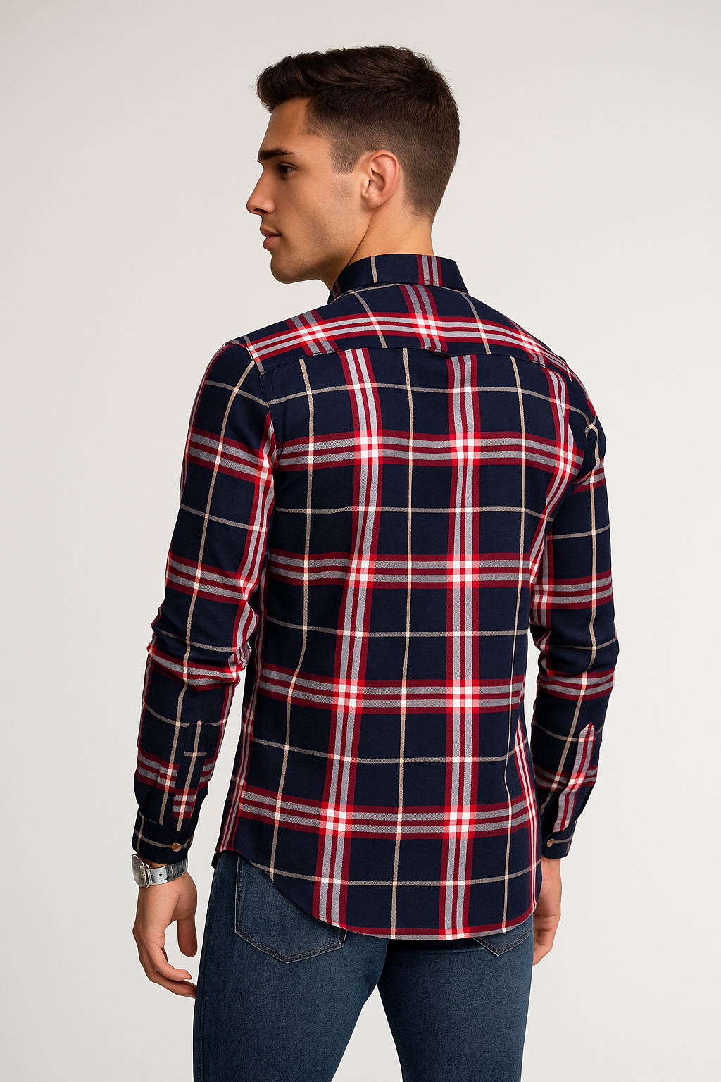 Camisas Para Hombre Manga Larga Cuadros Oxford B51129 Marino